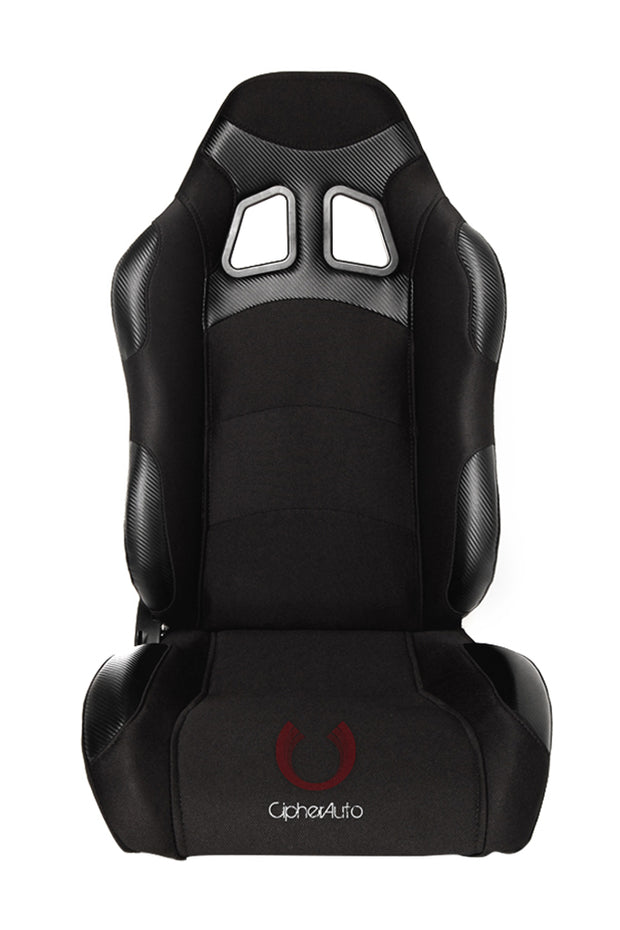 CPA1007 Wide Version/Black Premium Cloth w/ Carbon Fabric Patch Cipher Racing Seats (Sold in Pairs)