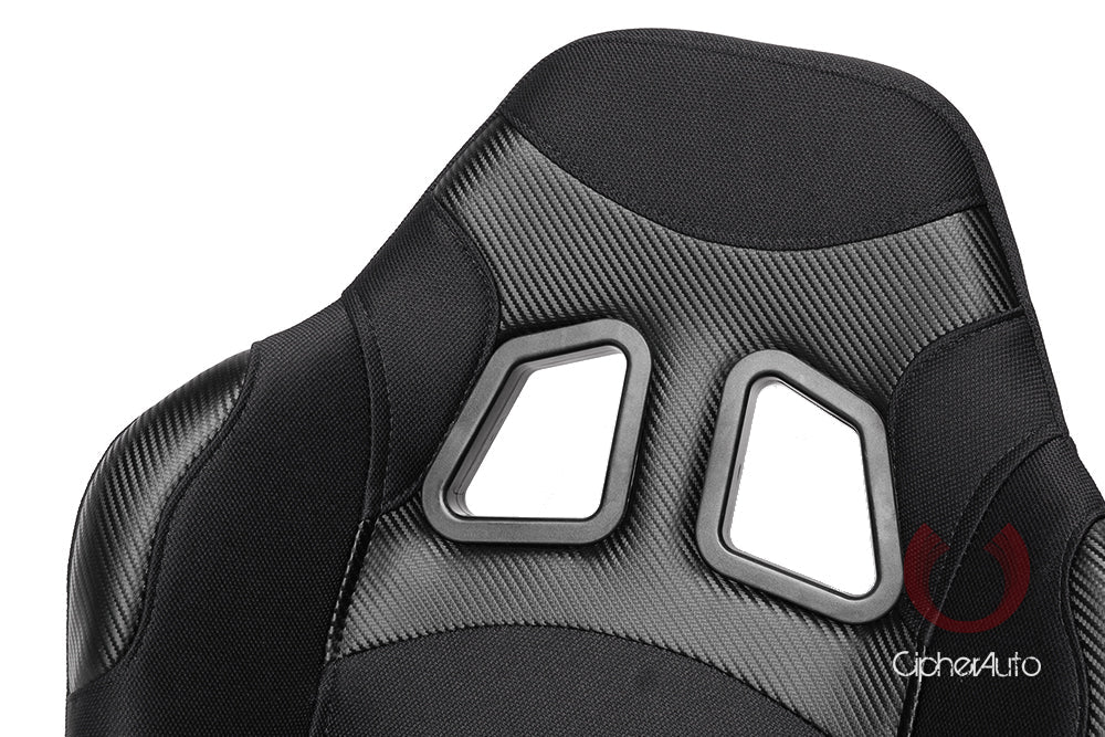 CPA1007 Wide Version/Black Premium Cloth w/ Carbon Fabric Patch Cipher Racing Seats (Sold in Pairs)