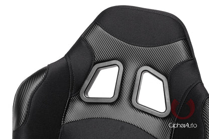 CPA1007 Wide Version/Black Premium Cloth w/ Carbon Fabric Patch Cipher Racing Seats (Sold in Pairs)