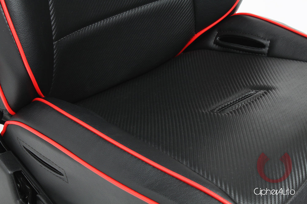 CPA3002 Black Leatherette / Carbon Fiber PU W/Red Piping Universal Reclineable Suspension / Jeep Seats