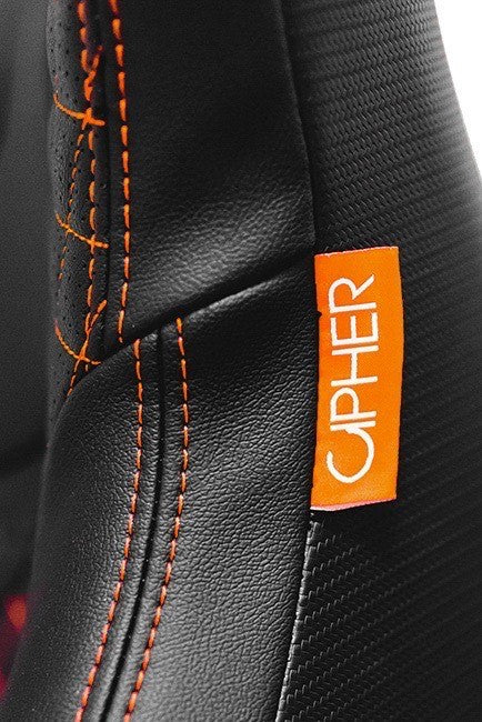 Cipher Auto AR-9 Revo Black Leatherette Carbon Fiber Orange Diamond Stitching Pair