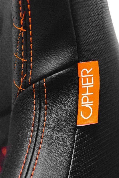 Cipher Auto AR-9 Revo Black Leatherette Carbon Fiber Orange Diamond Stitching Pair
