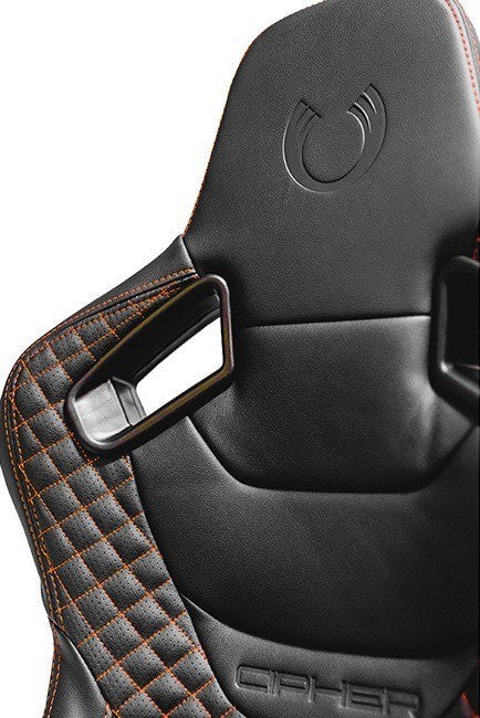 Cipher Auto AR-9 Revo Black Leatherette Carbon Fiber Orange Diamond Stitching Pair