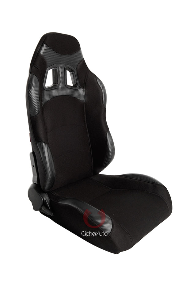 CPA1007 Wide Version/Black Premium Cloth w/ Carbon Fabric Patch Cipher Racing Seats (Sold in Pairs)