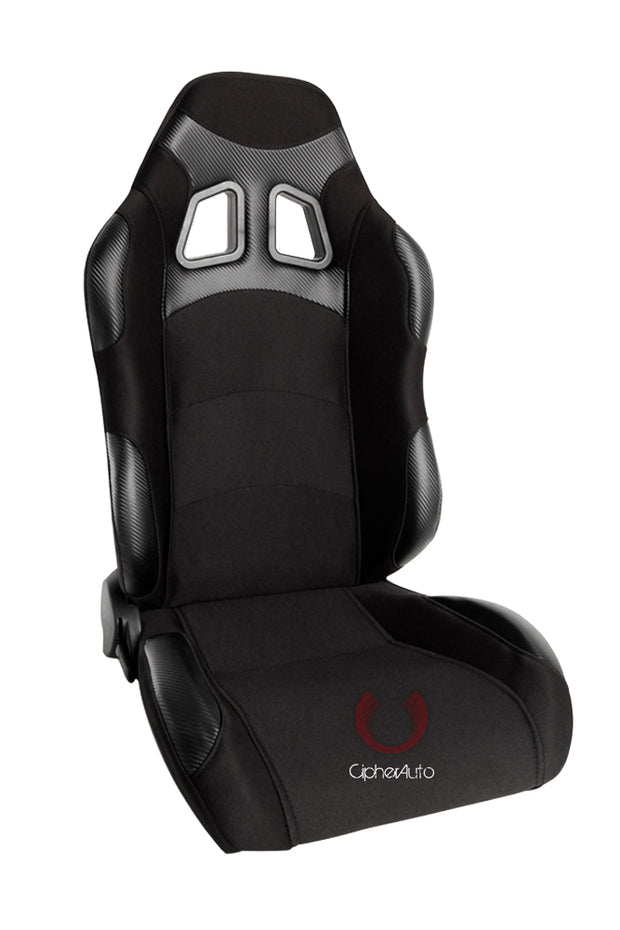 CPA1007 Wide Version/Black Premium Cloth w/ Carbon Fabric Patch Cipher Racing Seats (Sold in Pairs)