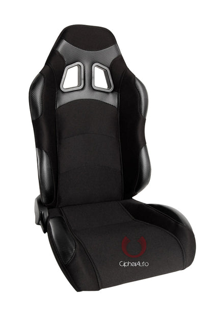 CPA1007 Wide Version/Black Premium Cloth w/ Carbon Fabric Patch Cipher Racing Seats (Sold in Pairs)
