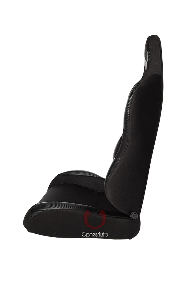 CPA1007 Wide Version/Black Premium Cloth w/ Carbon Fabric Patch Cipher Racing Seats (Sold in Pairs)