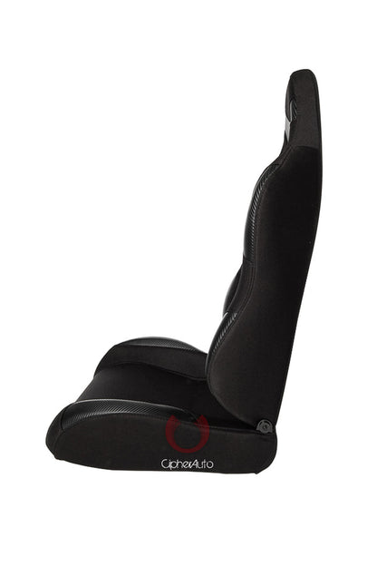 CPA1007 Wide Version/Black Premium Cloth w/ Carbon Fabric Patch Cipher Racing Seats (Sold in Pairs)