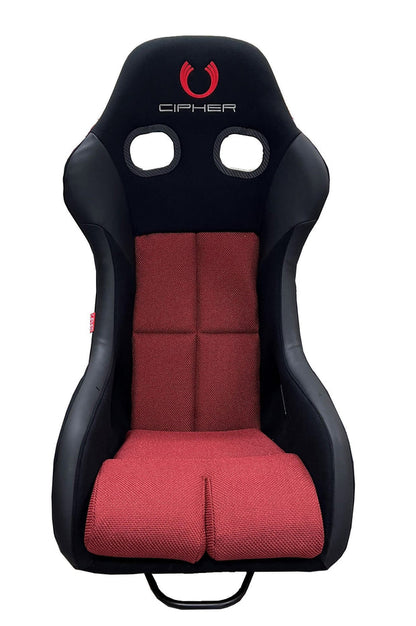 Cipher Auto FRP Fixed Bucket Seat Black Fabric With Red Polo Mesh Inserts - Single