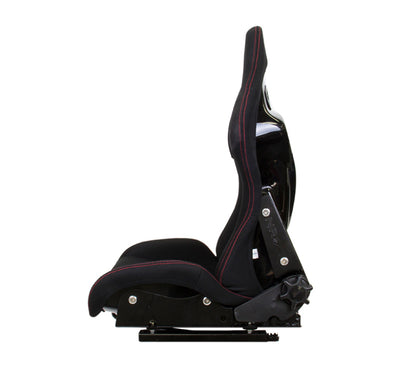 NRG FRP Bucket Seat - Reclinable (Black Cloth w/Red Stitching)