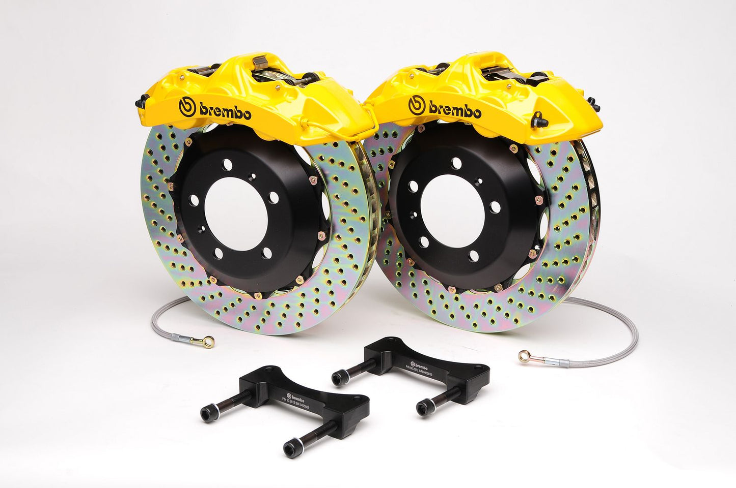 Brembo Front GT Brake BBK 6piston Caliper Yellow 355x32 Drill Disc Mustang 94-04