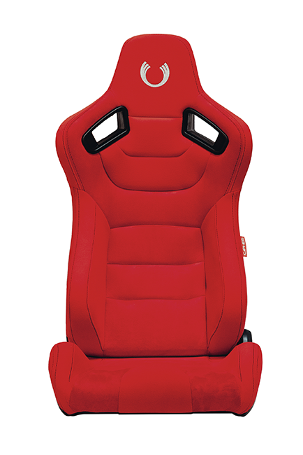 Cipher Auto AR-9 Revo Racing Seats Red Suede and Fabric w/ Carbon Fiber Polyurethane Backing - Pair