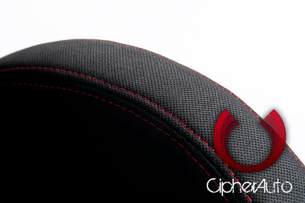 Cipher Auto Reclinable Black Cloth Racing Seats CPA1016 (Red/White/Grey Stitching) - Pair