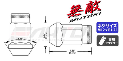 MUTEKI SR48 12x1.25 Extended Wheel Tuner Lug Nuts-Acorn-Open End-Black