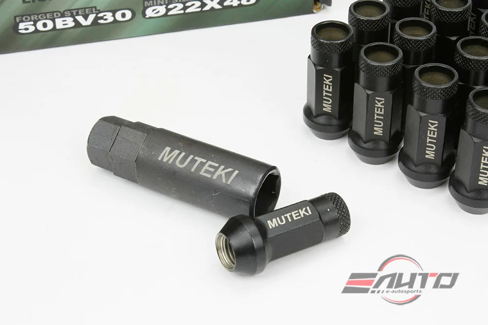 MUTEKI SR48 26pc 12x1.5 Open End Tuner Lug Nuts + Wheel Lock Set | Black | Acorn |