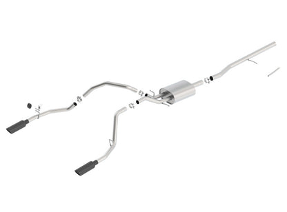 Borla 14 Sierra 1500 C/B S-Type Exhaust/2.75in Into Dual 2.25in Out 4in Split Rear Exit-Black Chrome