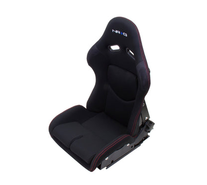 NRG FRP Bucket Seat - Reclinable (Black Cloth w/Red Stitching)