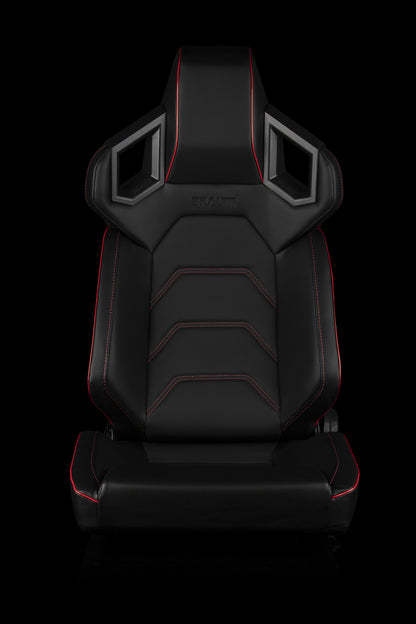 Braum Racing ALPHA-X *Low Base* Reclining Racing Seats (Black/Red Stitching) - PAIR