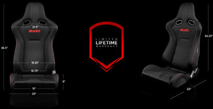 Braum Racing Venom Series Reclining Racing Seats (Black Leatherette | Red Stitching)