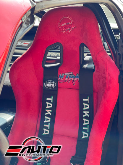 Takata Drift III Black Harness with NRG Prisma Ultra Red Seat on a 1990 mazda NA Miata