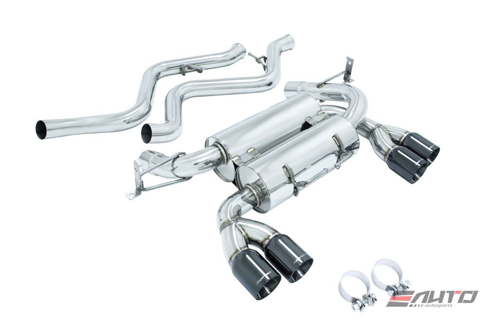 MEGAN 3" Quad Black Chrome Tips Supremo Exhaust +Connecting Pipe for BMW M3 E90