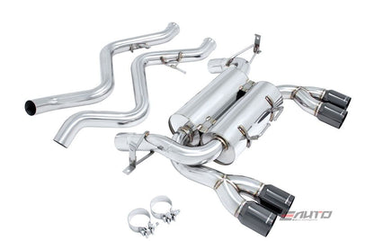MEGAN 3" Quad Black Chrome Roll Tip Supremo Exhaust +Connect Pipe for BMW M3 E92