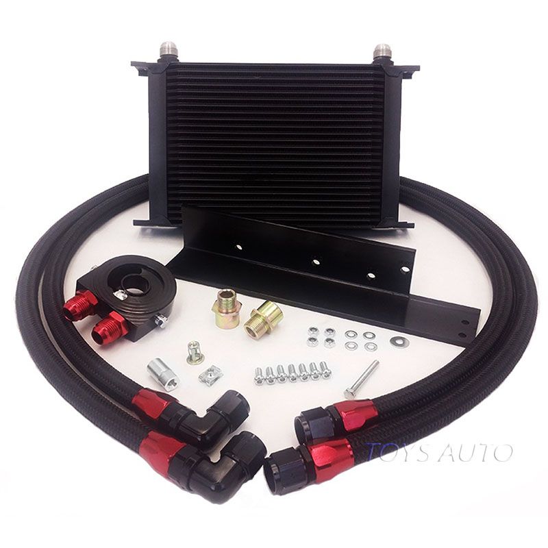 Rev9 Black Aluminum 24 Row Engine Oil Cooler w/ Filter Adapter Kit for 350z 370z