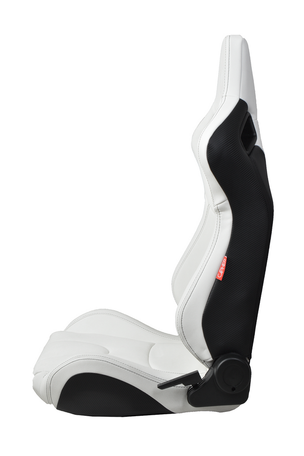 Cipher Auto Premium Racing Seats Eggshell White Leatherette Carbon Fiber w/ Black Stitching - Pair