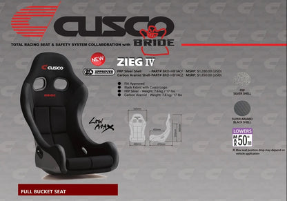 CUSCO x BRIDE ZIEG IV Full Bucket Seat *Low Max System* (BLACK)