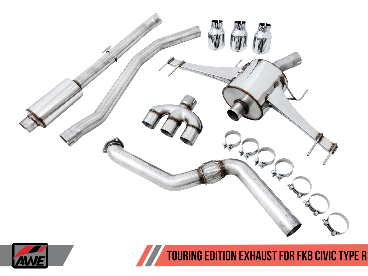 AWE Touring Edition Exhaust for FK8 Civic Type R (includes Front Pipe) - Chrome/ Black Tips