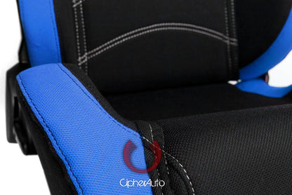 Cipher Auto Reclinable Cloth Racing Seats CPA1018 Grey / Red / Blue - Pair