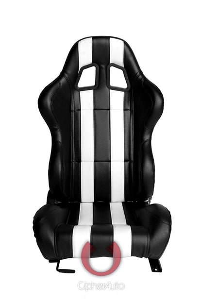 Cipher Auto Reclinable Racing Seats CPA1026 (Black/White Stripes) - Pair