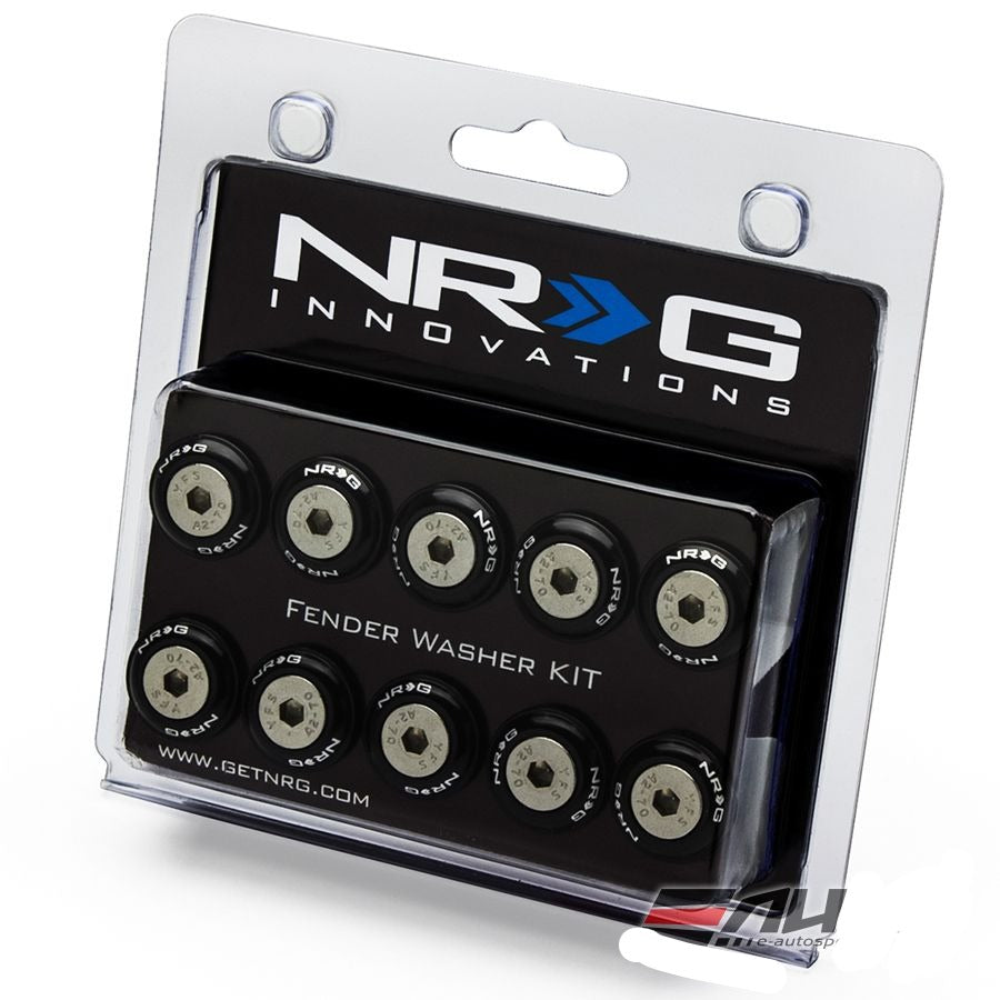 NRG 10pc Universal Black Fender Bumper Washer Kit Silver Bolt for Plastic 100BK