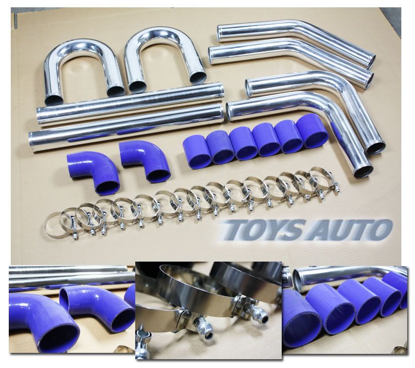 Rev9 Universal 32pc 3" 76mm Intercooler Pipe Piping Kit w/ Silicone Clamp Blue