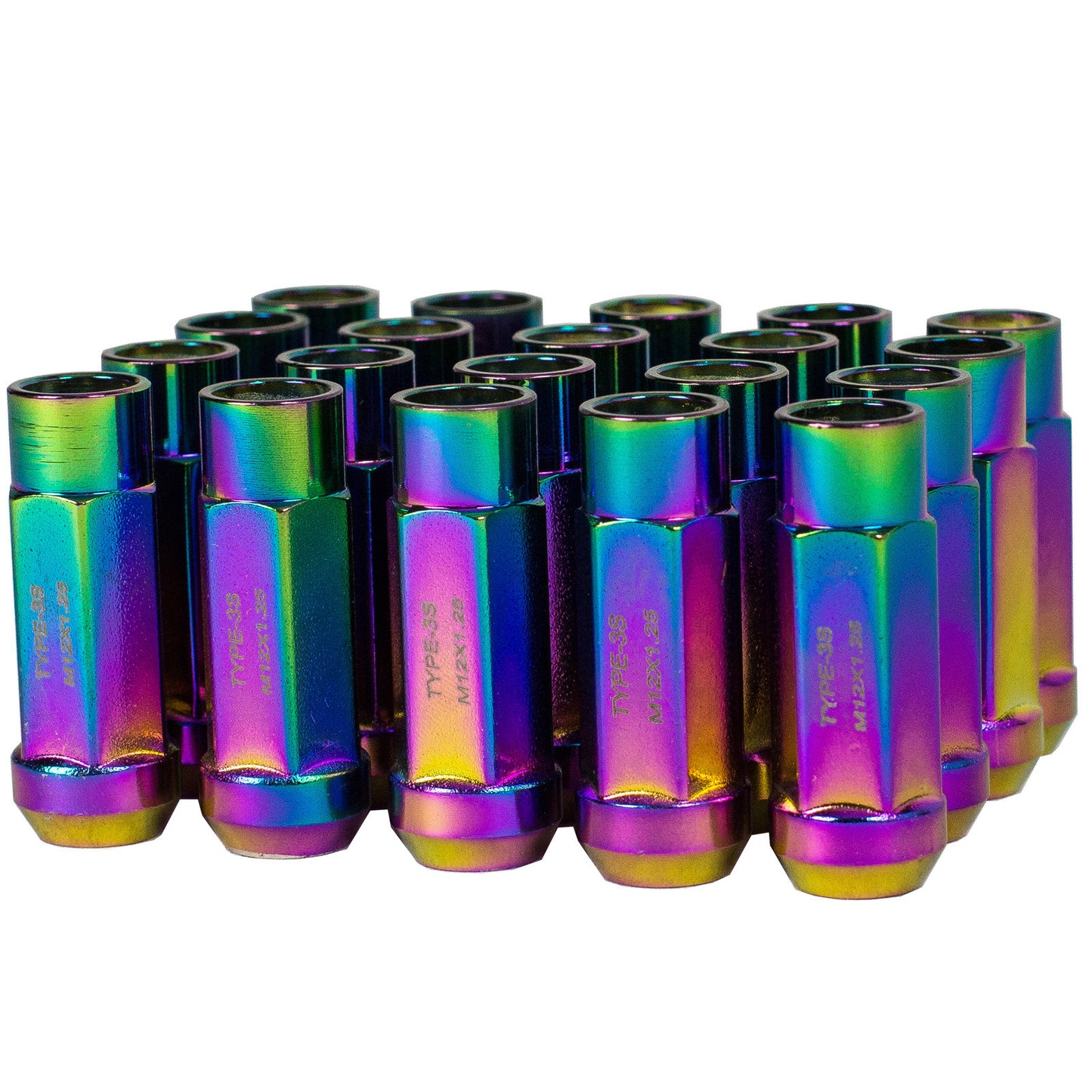 Godspeed 12x1.25 Neo Chrome New Type 3-X Steel Open End Taper Wheel Lug Nuts