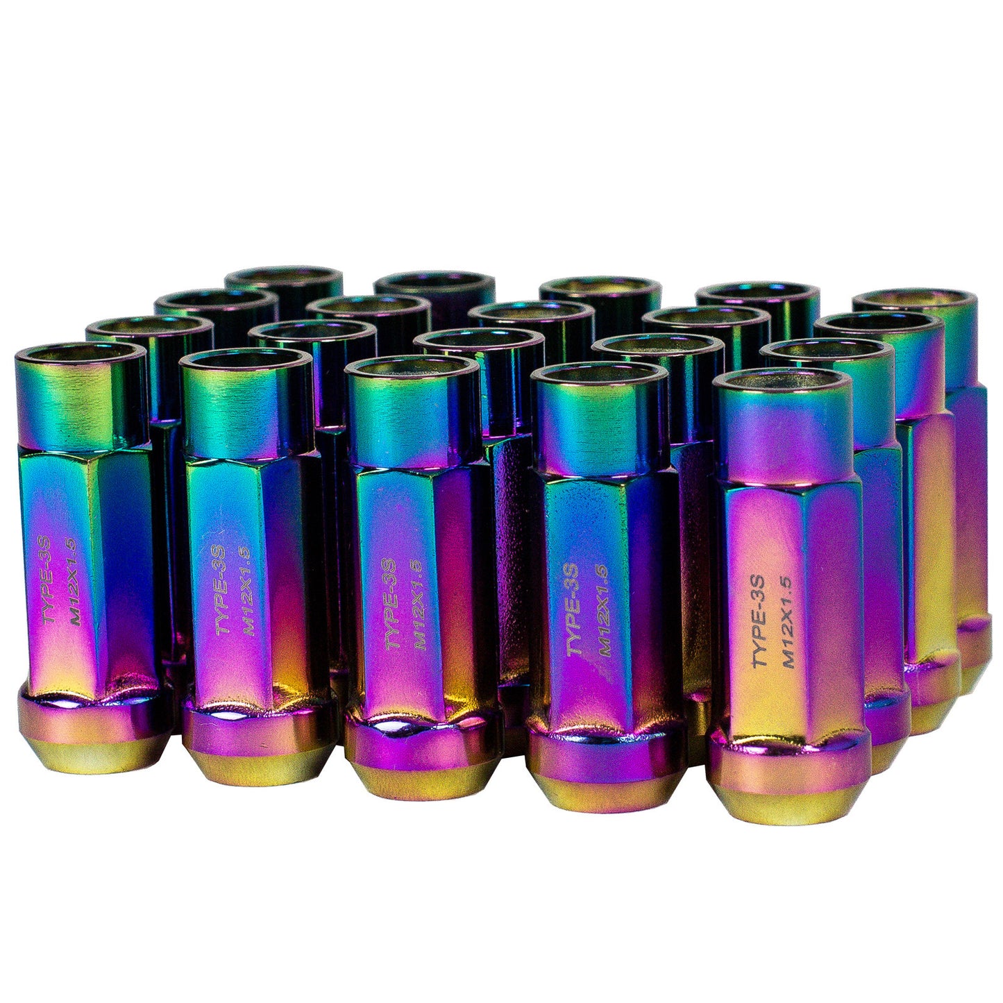Godspeed 12x1.5 Neo Chrome New Type 3-X Steel Open End Taper Wheel Lug Nuts