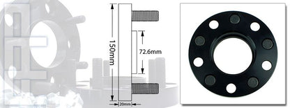Syun 20mm Hub Centric Rim Wheel Spacer 5x120 72.6 Stud Conversion Adapter 12x1.5