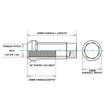 Godspeed 12x1.5 Neo Chrome New Type 3-X Steel Open End Taper Wheel Lug Nuts