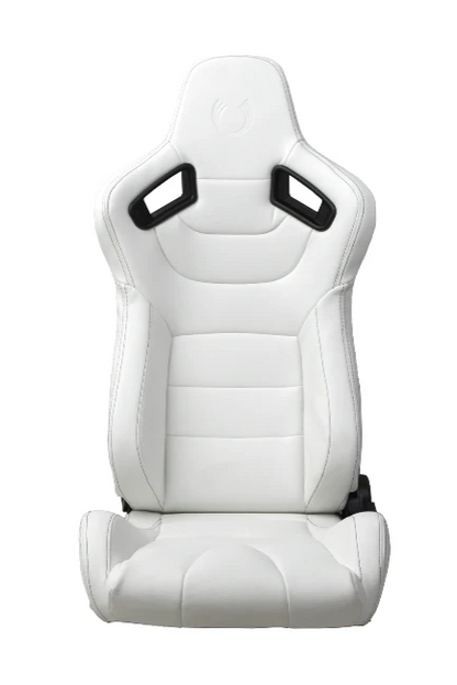 Cipher Auto Premium Racing Seats Eggshell White Leatherette Carbon Fiber w/ Black Stitching - Pair